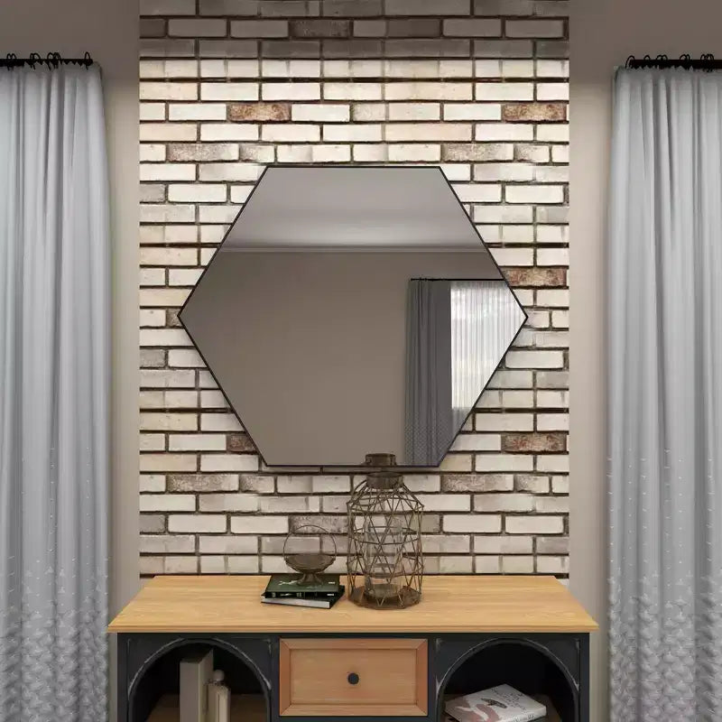 Miroir mural hexagonal en bois contemporain Olivia & May