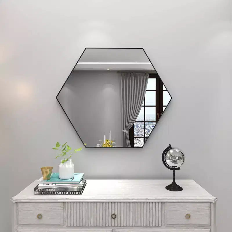 Miroir mural hexagonal en bois contemporain Olivia & May