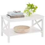 Table basse ClosetMaid design en X avec étagère de rangement pour salon, sous-sol ou bureau, blanc