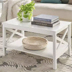 Table basse ClosetMaid design en X avec étagère de rangement pour salon, sous-sol ou bureau, blanc
