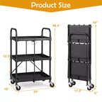 Chariot de service pliable Costway robuste à 3 niveaux avec 4 roues
