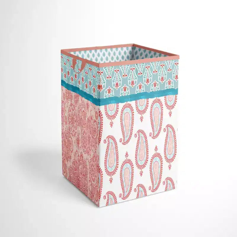 Bacati - Sophia Paisley Aqua/Coral Collapsible Laundry Hamper
