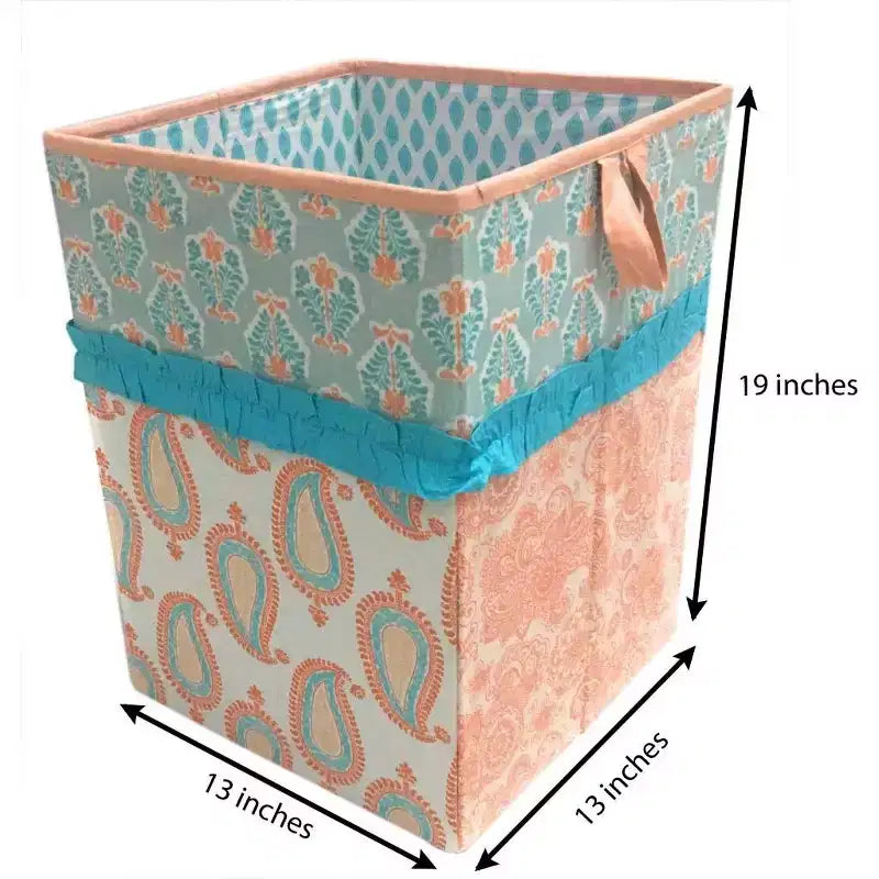 Bacati - Sophia Paisley Aqua/Corail Panier à Linge Pliable