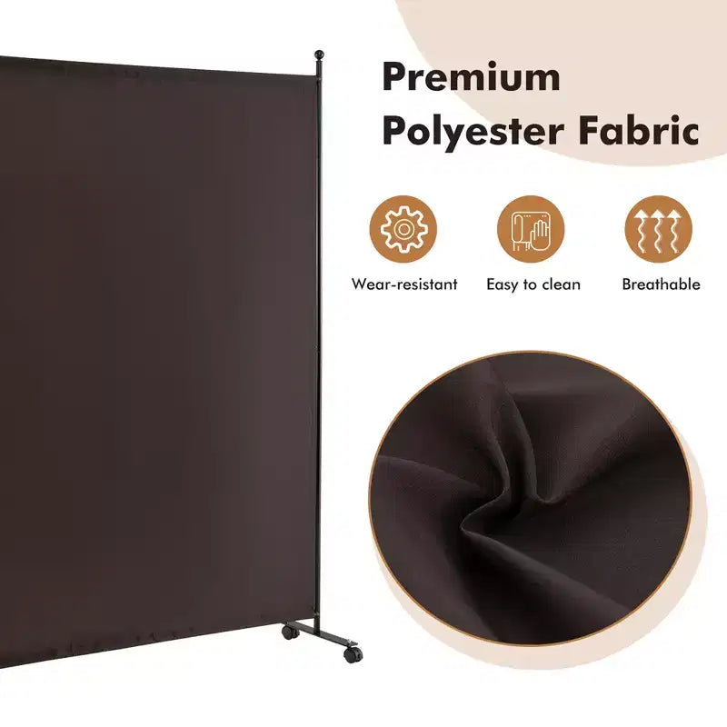 Costway Séparateur de pièce à panneau unique de 1,8 m avec roulettes, cloison en tissu roulant, écran d'intimité