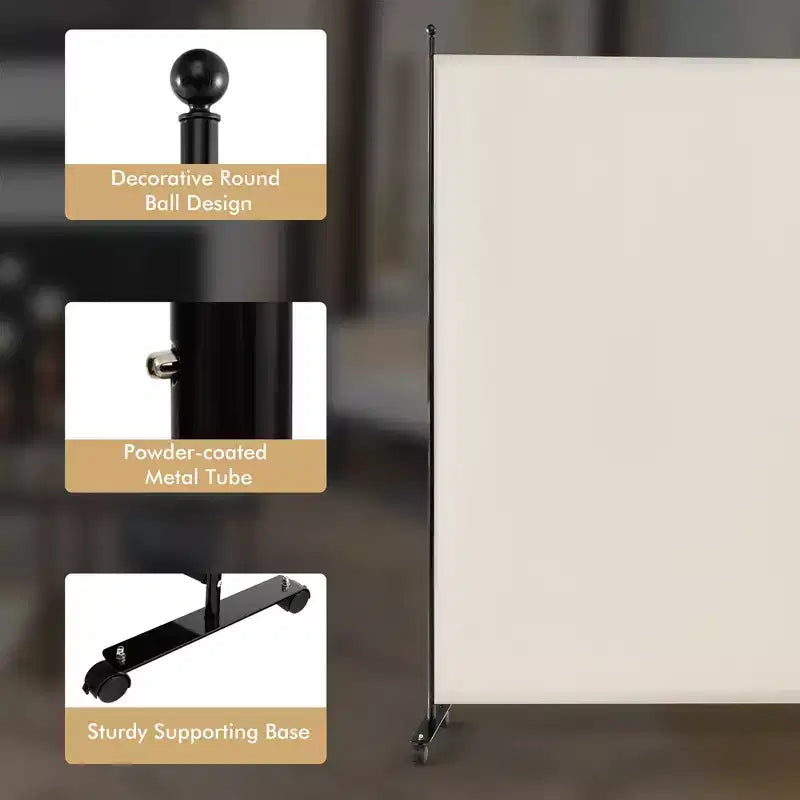 Costway Séparateur de pièce à panneau unique de 1,8 m avec roulettes, cloison en tissu roulant, écran d'intimité