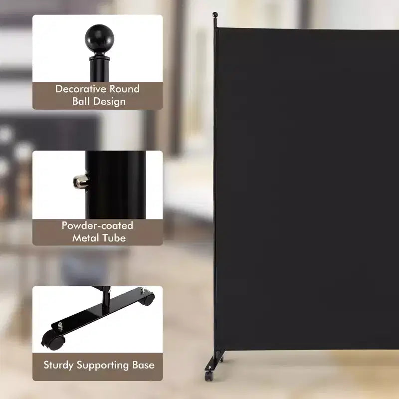 Costway Séparateur de pièce à panneau unique de 1,8 m avec roulettes, cloison en tissu roulant, écran d'intimité