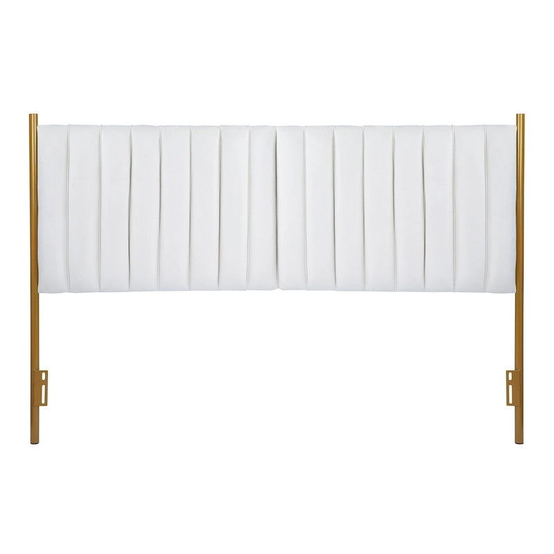 Tête de lit King en velours capitonné avec touffes verticales et cadre en métal doré – Crème / Noir / Gris / Vert Sauge, pour 1 à 2 personnes