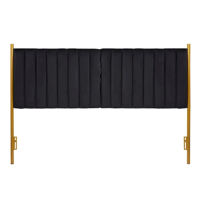 Tête de lit King en velours capitonné avec touffes verticales et cadre en métal doré – Crème / Noir / Gris / Vert Sauge, pour 1 à 2 personnes