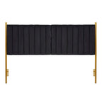 Tête de lit King en velours capitonné avec touffes verticales et cadre en métal doré – Crème / Noir / Gris / Vert Sauge, pour 1 à 2 personnes