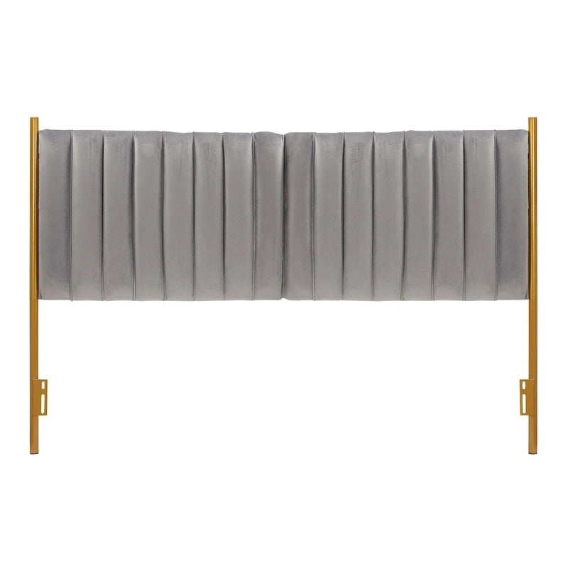 Tête de lit King en velours capitonné avec touffes verticales et cadre en métal doré – Crème / Noir / Gris / Vert Sauge, pour 1 à 2 personnes