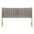 Tête de lit King en velours capitonné avec touffes verticales et cadre en métal doré – Crème / Noir / Gris / Vert Sauge, pour 1 à 2 personnes