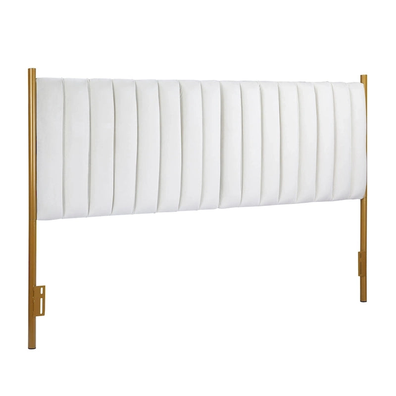 Tête de lit King en velours capitonné avec touffes verticales et cadre en métal doré – Crème / Noir / Gris / Vert Sauge, pour 1 à 2 personnes