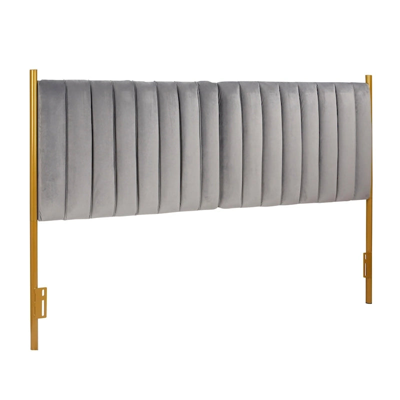 King Velvet Upholstered Headboard with Vertical Tufting and Gold Metal Frame – Cream / Black / Grey / Sage Green, for 1–2 People