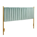 Tête de lit King en velours capitonné avec touffes verticales et cadre en métal doré – Crème / Noir / Gris / Vert Sauge, pour 1 à 2 personnes