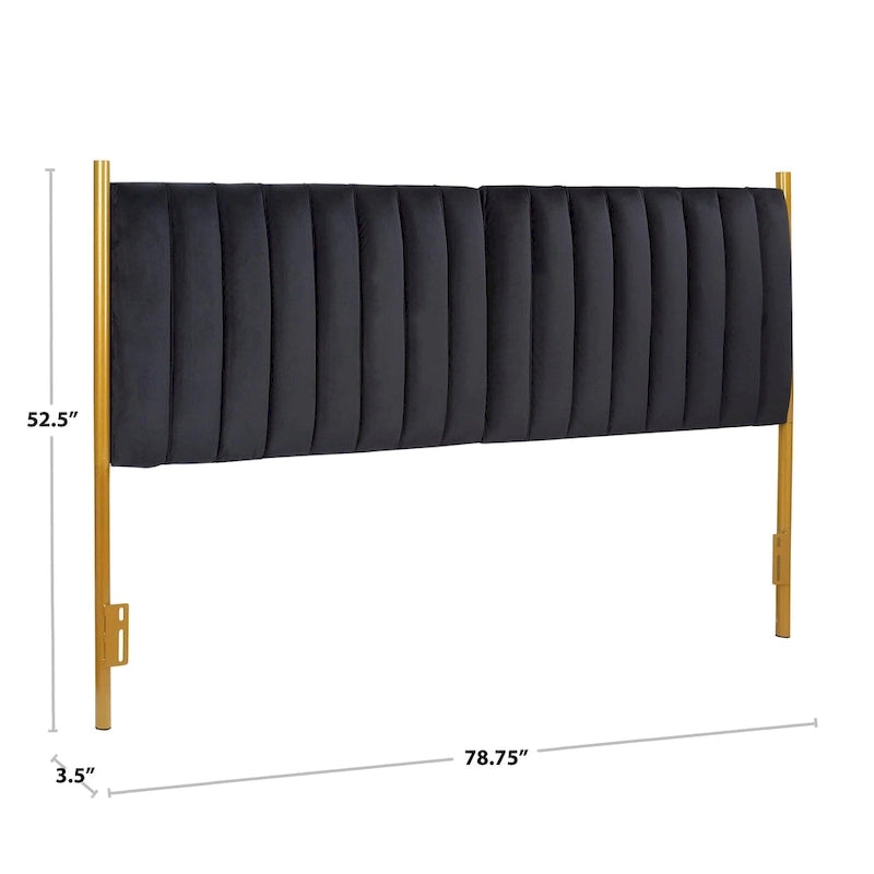 Tête de lit King en velours capitonné avec touffes verticales et cadre en métal doré – Crème / Noir / Gris / Vert Sauge, pour 1 à 2 personnes