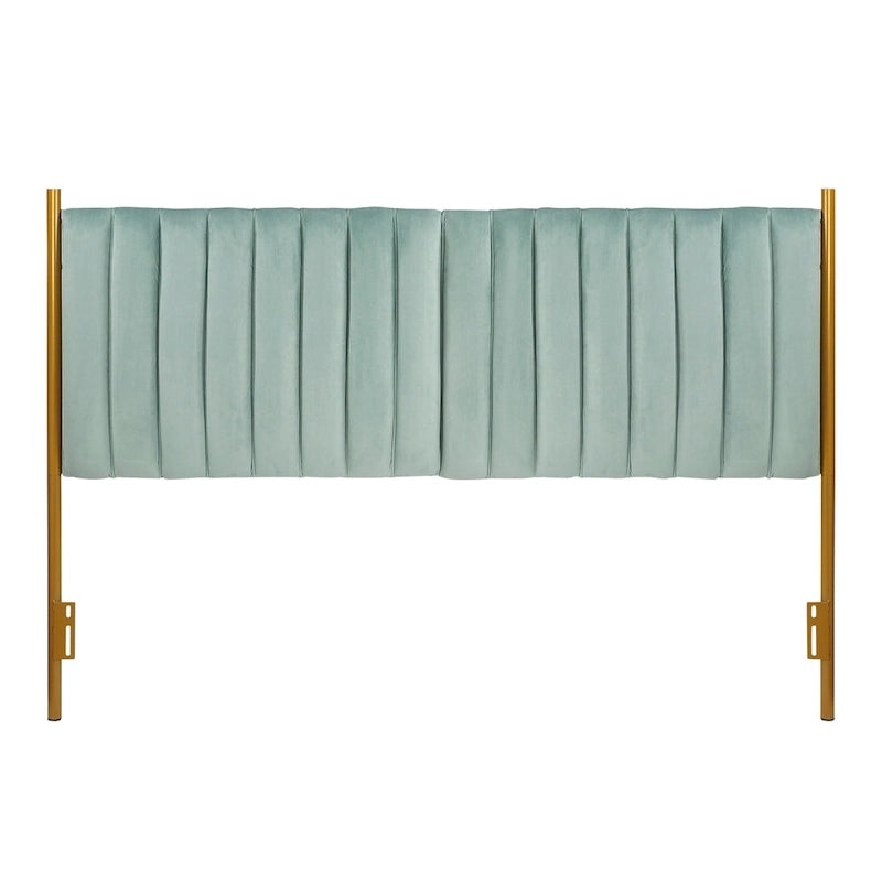 Tête de lit King en velours capitonné avec touffes verticales et cadre en métal doré – Crème / Noir / Gris / Vert Sauge, pour 1 à 2 personnes