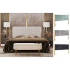 Tête de lit King en velours capitonné avec touffes verticales et cadre en métal doré – Crème / Noir / Gris / Vert Sauge, pour 1 à 2 personnes