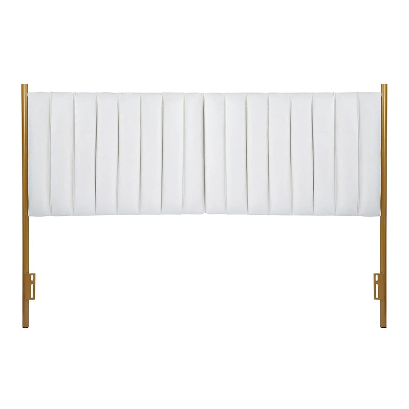 Tête de lit King en velours capitonné avec touffes verticales et cadre en métal doré – Crème / Noir / Gris / Vert Sauge, pour 1 à 2 personnes