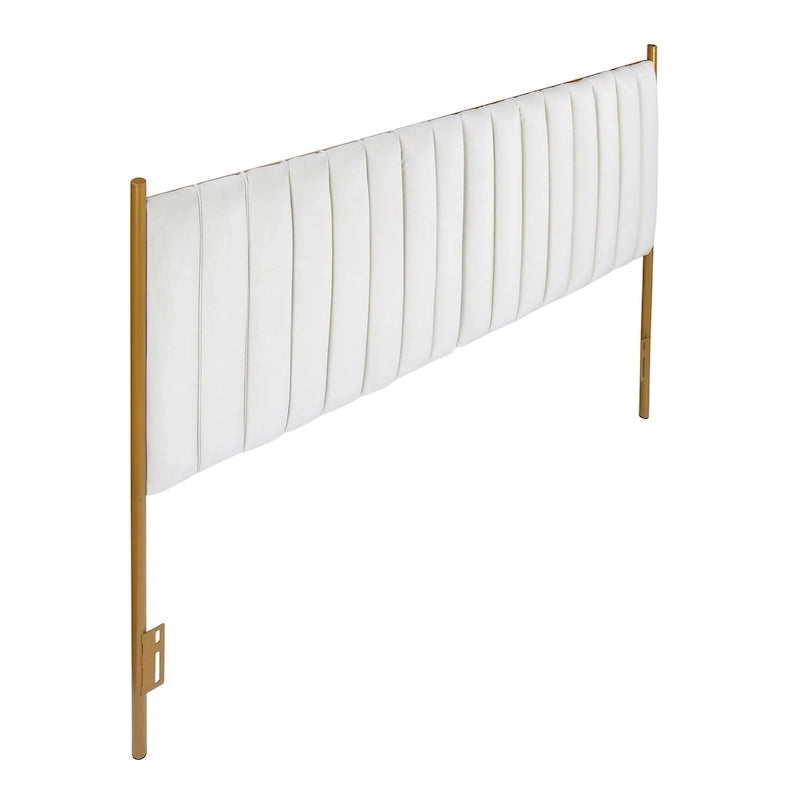 Tête de lit King en velours capitonné avec touffes verticales et cadre en métal doré – Crème / Noir / Gris / Vert Sauge, pour 1 à 2 personnes