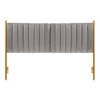 Tête de lit King en velours capitonné avec touffes verticales et cadre en métal doré – Crème / Noir / Gris / Vert Sauge, pour 1 à 2 personnes