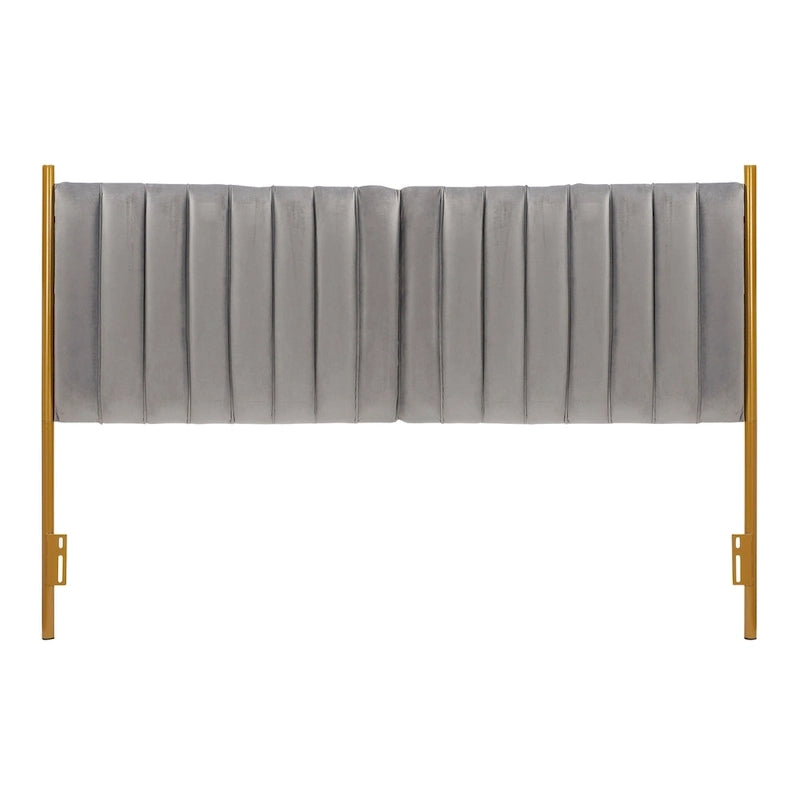 Tête de lit King en velours capitonné avec touffes verticales et cadre en métal doré – Crème / Noir / Gris / Vert Sauge, pour 1 à 2 personnes