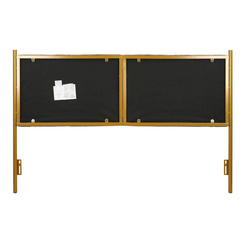 Tête de lit King en velours capitonné avec touffes verticales et cadre en métal doré – Crème / Noir / Gris / Vert Sauge, pour 1 à 2 personnes