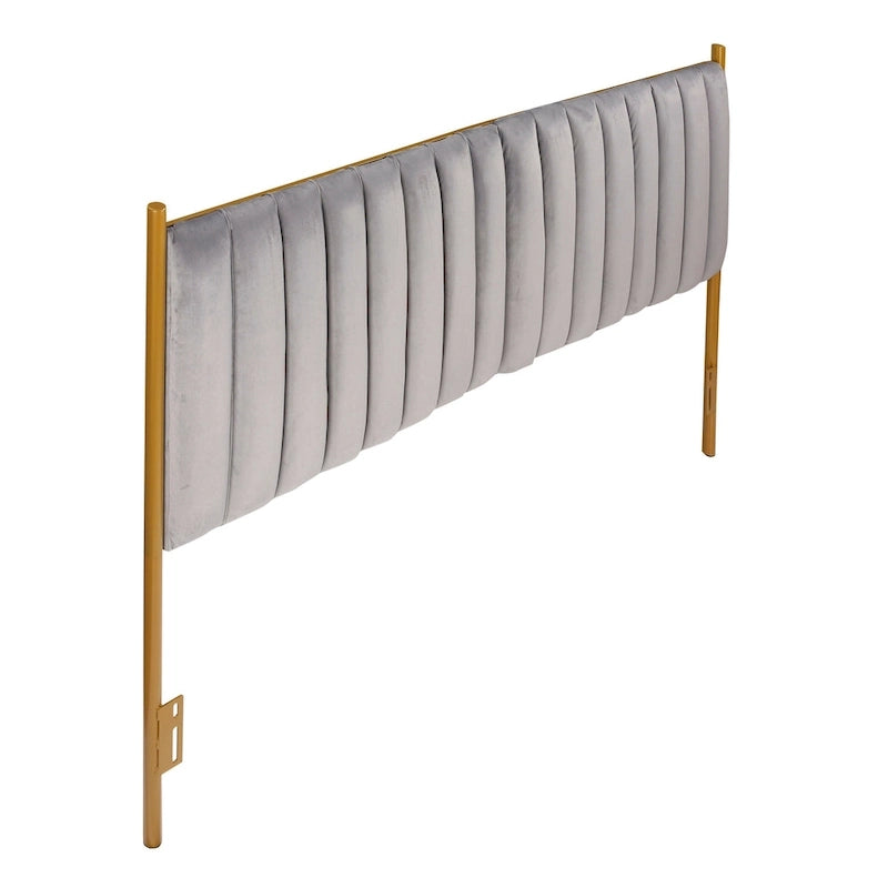 Tête de lit King en velours capitonné avec touffes verticales et cadre en métal doré – Crème / Noir / Gris / Vert Sauge, pour 1 à 2 personnes