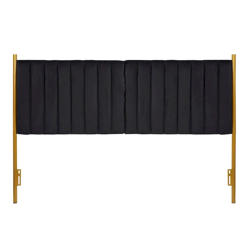 Tête de lit King en velours capitonné avec touffes verticales et cadre en métal doré – Crème / Noir / Gris / Vert Sauge, pour 1 à 2 personnes