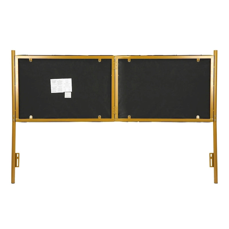 Tête de lit King en velours capitonné avec touffes verticales et cadre en métal doré – Crème / Noir / Gris / Vert Sauge, pour 1 à 2 personnes
