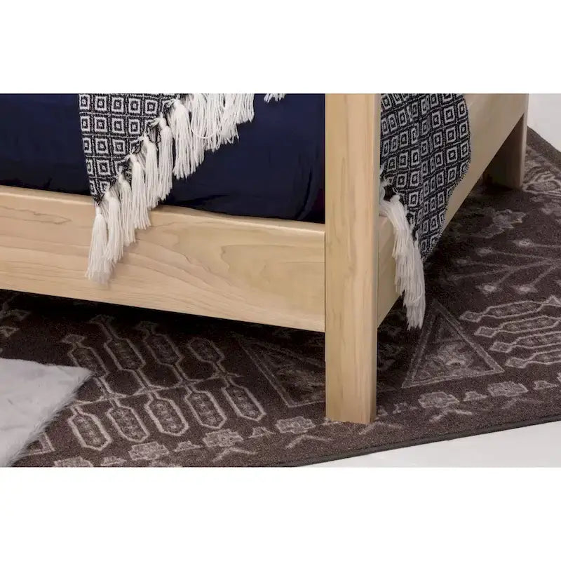 Twin Size Canopy Bed with Raised Platform and Solid Poplar Frame – Natural / Unfinished, for 1 Person