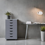 Meuble de rangement roulant à 7 tiroirs avec roulettes pivotantes – Unité simple – Gris / Blanc / Noir / Noir vieilli / Chêne vintage / Chêne gris / Naturel / Chêne marron / Marron rustique