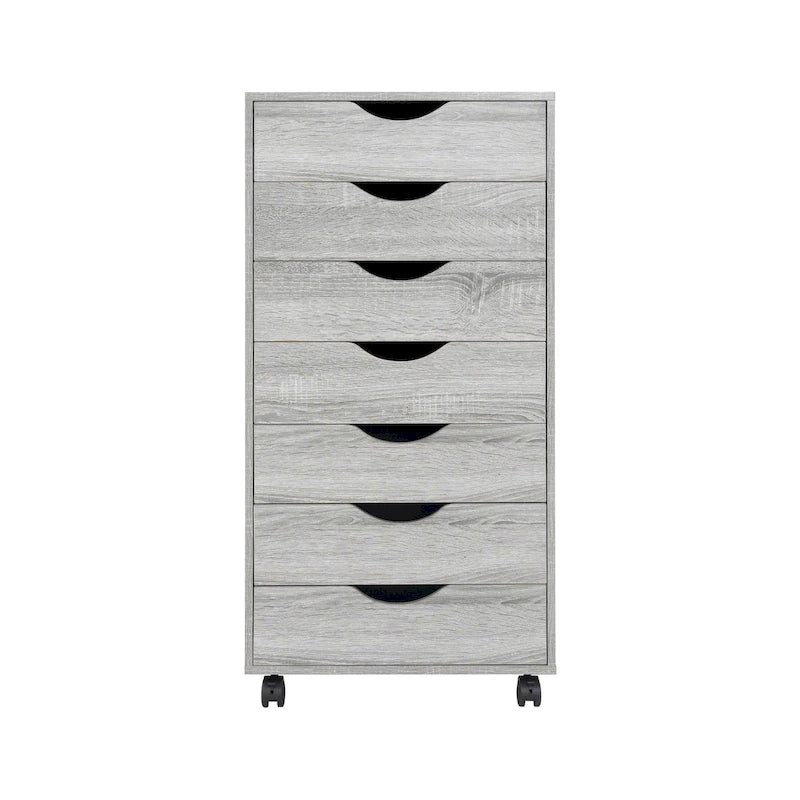 Grey / White / Black / Distressed Black / Vintage Oak / Gray Oak / Natural / Brown Oak / Rustic Brown 7-Drawer Rolling Storage Cabinet with Swivel Casters – Single Unit