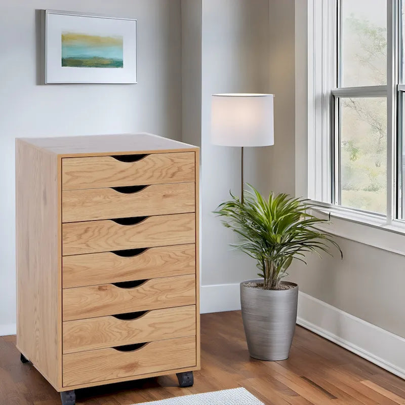 Grey / White / Black / Distressed Black / Vintage Oak / Gray Oak / Natural / Brown Oak / Rustic Brown 7-Drawer Rolling Storage Cabinet with Swivel Casters – Single Unit