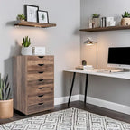 Meuble de rangement roulant à 7 tiroirs avec roulettes pivotantes – Unité simple – Gris / Blanc / Noir / Noir vieilli / Chêne vintage / Chêne gris / Naturel / Chêne marron / Marron rustique