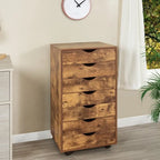 Meuble de rangement roulant à 7 tiroirs avec roulettes pivotantes – Unité simple – Gris / Blanc / Noir / Noir vieilli / Chêne vintage / Chêne gris / Naturel / Chêne marron / Marron rustique