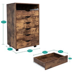Meuble de rangement roulant à 7 tiroirs avec roulettes pivotantes – Unité simple – Gris / Blanc / Noir / Noir vieilli / Chêne vintage / Chêne gris / Naturel / Chêne marron / Marron rustique
