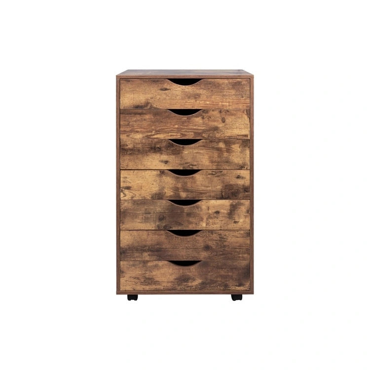 Meuble de rangement roulant à 7 tiroirs avec roulettes pivotantes – Unité simple – Gris / Blanc / Noir / Noir vieilli / Chêne vintage / Chêne gris / Naturel / Chêne marron / Marron rustique