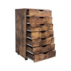 Meuble de rangement roulant à 7 tiroirs avec roulettes pivotantes – Unité simple – Gris / Blanc / Noir / Noir vieilli / Chêne vintage / Chêne gris / Naturel / Chêne marron / Marron rustique