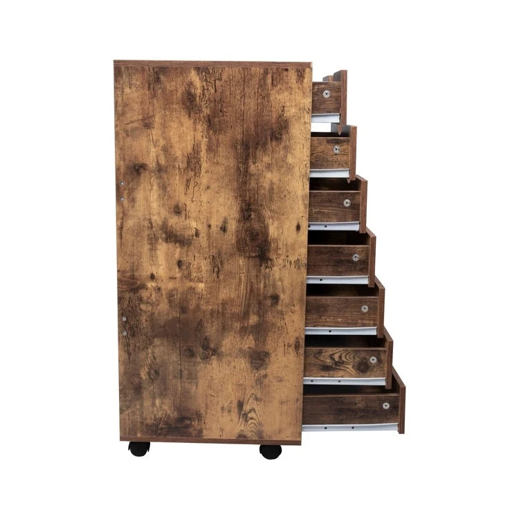 Meuble de rangement roulant à 7 tiroirs avec roulettes pivotantes – Unité simple – Gris / Blanc / Noir / Noir vieilli / Chêne vintage / Chêne gris / Naturel / Chêne marron / Marron rustique