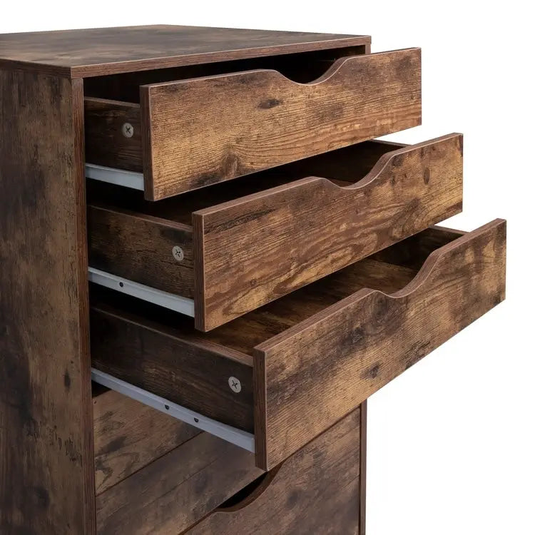Meuble de rangement roulant à 7 tiroirs avec roulettes pivotantes – Unité simple – Gris / Blanc / Noir / Noir vieilli / Chêne vintage / Chêne gris / Naturel / Chêne marron / Marron rustique
