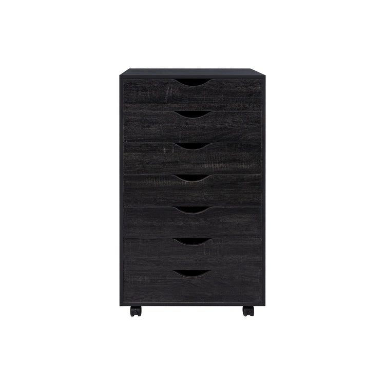 Meuble de rangement roulant à 7 tiroirs avec roulettes pivotantes – Unité simple – Gris / Blanc / Noir / Noir vieilli / Chêne vintage / Chêne gris / Naturel / Chêne marron / Marron rustique