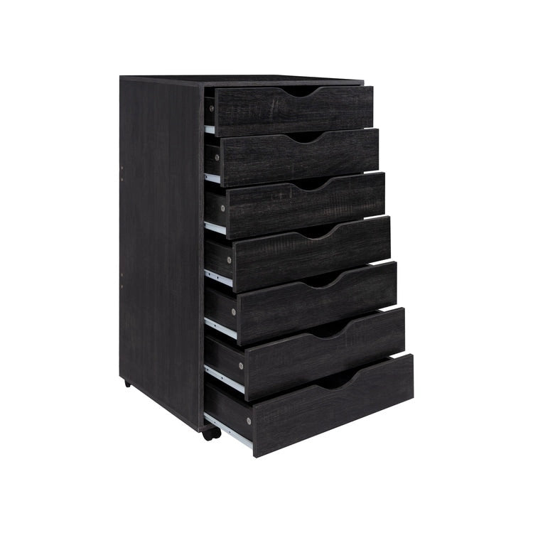 Meuble de rangement roulant à 7 tiroirs avec roulettes pivotantes – Unité simple – Gris / Blanc / Noir / Noir vieilli / Chêne vintage / Chêne gris / Naturel / Chêne marron / Marron rustique