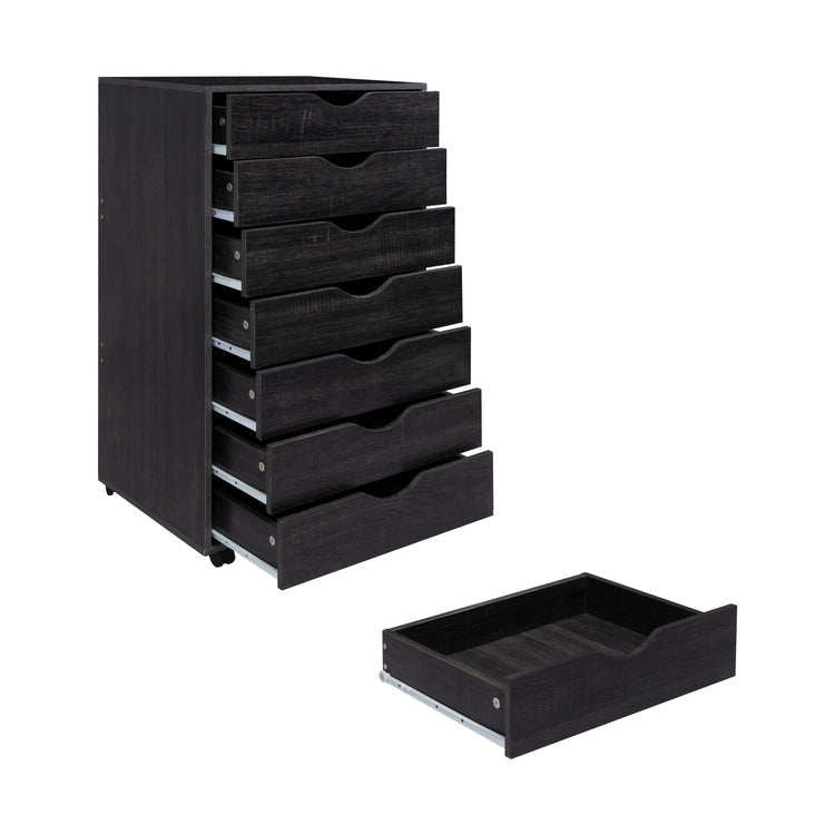 Meuble de rangement roulant à 7 tiroirs avec roulettes pivotantes – Unité simple – Gris / Blanc / Noir / Noir vieilli / Chêne vintage / Chêne gris / Naturel / Chêne marron / Marron rustique