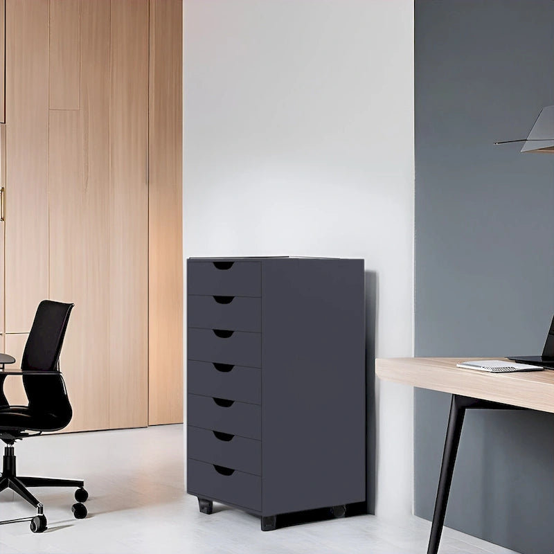 Meuble de rangement roulant à 7 tiroirs avec roulettes pivotantes – Unité simple – Gris / Blanc / Noir / Noir vieilli / Chêne vintage / Chêne gris / Naturel / Chêne marron / Marron rustique