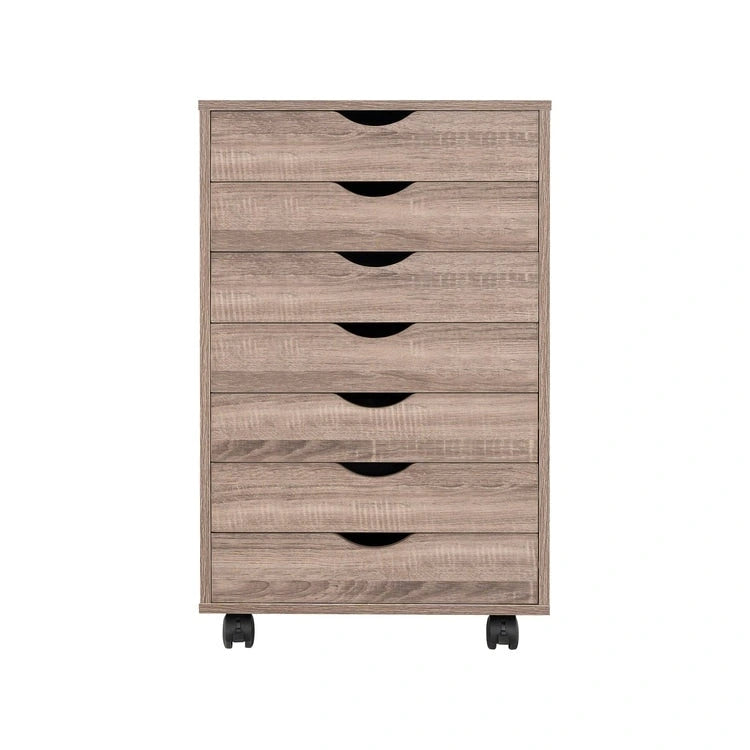 Meuble de rangement roulant à 7 tiroirs avec roulettes pivotantes – Unité simple – Gris / Blanc / Noir / Noir vieilli / Chêne vintage / Chêne gris / Naturel / Chêne marron / Marron rustique