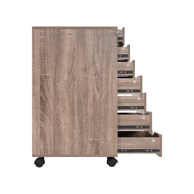 Meuble de rangement roulant à 7 tiroirs avec roulettes pivotantes – Unité simple – Gris / Blanc / Noir / Noir vieilli / Chêne vintage / Chêne gris / Naturel / Chêne marron / Marron rustique