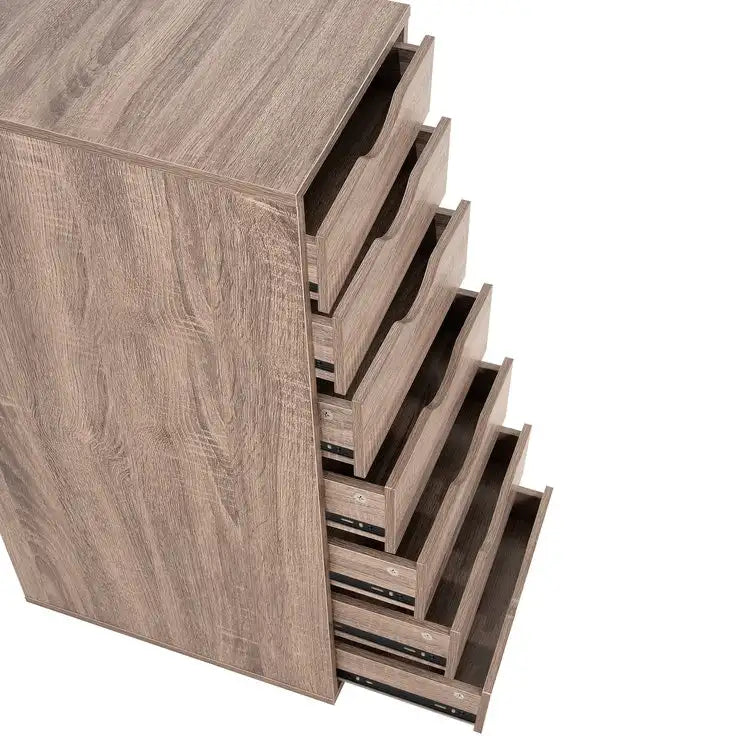 Meuble de rangement roulant à 7 tiroirs avec roulettes pivotantes – Unité simple – Gris / Blanc / Noir / Noir vieilli / Chêne vintage / Chêne gris / Naturel / Chêne marron / Marron rustique