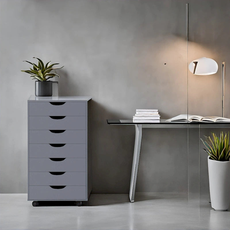 Meuble de rangement roulant à 7 tiroirs avec roulettes pivotantes – Unité simple – Gris / Blanc / Noir / Noir vieilli / Chêne vintage / Chêne gris / Naturel / Chêne marron / Marron rustique