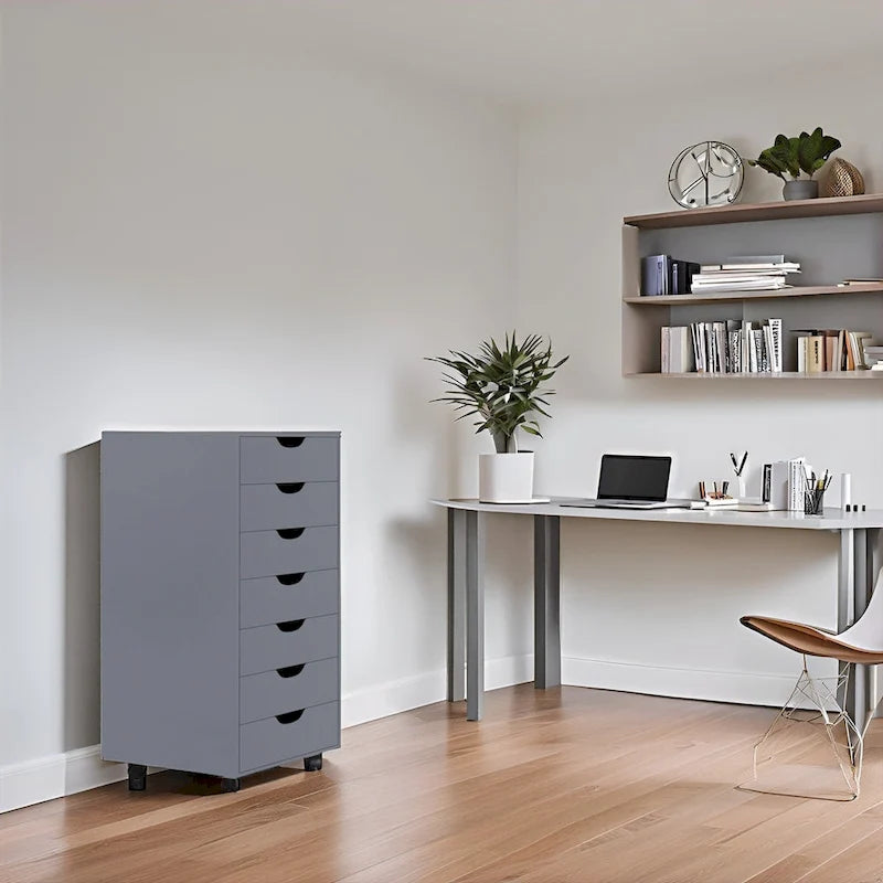 Meuble de rangement roulant à 7 tiroirs avec roulettes pivotantes – Unité simple – Gris / Blanc / Noir / Noir vieilli / Chêne vintage / Chêne gris / Naturel / Chêne marron / Marron rustique