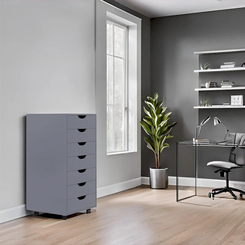 Meuble de rangement roulant à 7 tiroirs avec roulettes pivotantes – Unité simple – Gris / Blanc / Noir / Noir vieilli / Chêne vintage / Chêne gris / Naturel / Chêne marron / Marron rustique